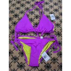 Echo Design Womens Reversible Bikini Set Purple Neon Green UPF 50+ Small NWT
